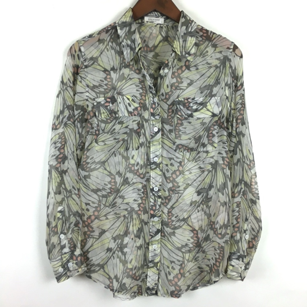 Equipment Femme Butterfly Pattern 100% Silk Button Down Blouse
